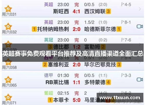 英超赛事免费观看平台推荐及高清直播渠道全面汇总