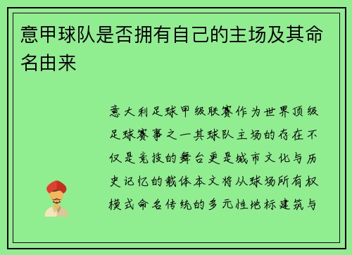 意甲球队是否拥有自己的主场及其命名由来