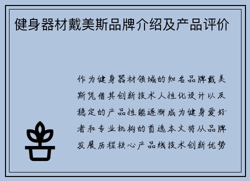 健身器材戴美斯品牌介绍及产品评价