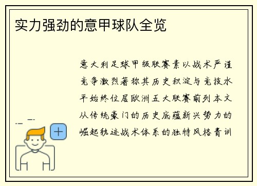 实力强劲的意甲球队全览